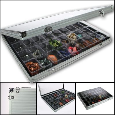 Aluminum Collecting Display Case With 45 Compartments And Acrylic Window for Minerals - Rocks - Fossils and More