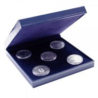 Coin Box Blue Leatherette for Multiple Coins / Medals