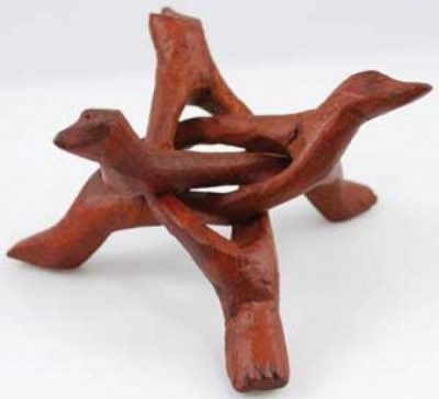 Rock Display Stands-Carved Wood Tripod Stand - Small