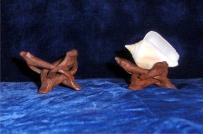 Shell Display Stands-Carved Wood Tripod Stand - Small