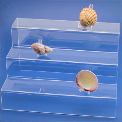 Seashell Display Stands-Clear Acrylic Glass Riser 3 Step Display